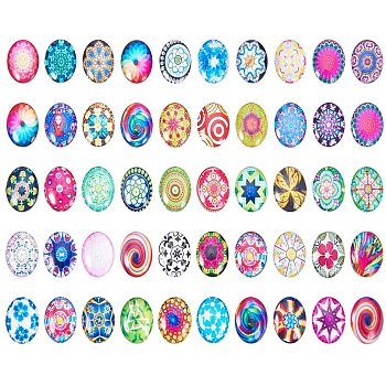 Printed Glass Oval Cabochons, Mixed Color, 25x18x6mm, 100pcs/box