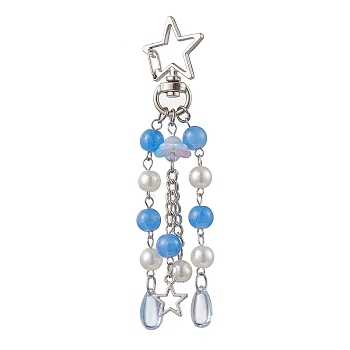 Acrylic & ABS Plastic Pearl Jellyfish Pendant Decorations, Star Alloy Swivel Clasps Charms for Bag Ornaments, Dodger Blue, 106mm