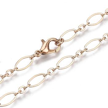 Brass Cable Chains Necklace Making, with Lobster Claw Clasps, Real 18K Gold Plated, 23.62 inch(60cm) long, Link 1: 9x4x0.6mm, Link 2: 3.5x3x0.6mm, Jump Ring: 5x1mm