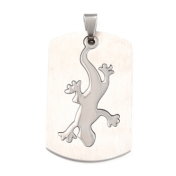 Titanium Steel Animal Pendants, Split Dog Tag Pendant, Rectangle with Gecko, Stainless Steel Color & Silver Color Plated, 51x27x1.5mm, Hole: 6x4mm