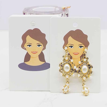 Paper Earring Display Cards, Earring Holder Cards, Rectangle with Girl Pattern, Medium Purple, 9x6x0.03cm, Hole: 5mm and 1mm