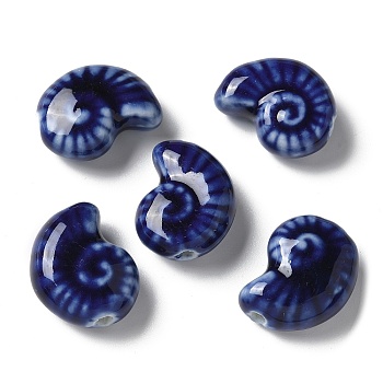 Handmade Porcelain Beads, Snail, Blue, 20~21x16~17x9~10.5mm, Hole: 3mm