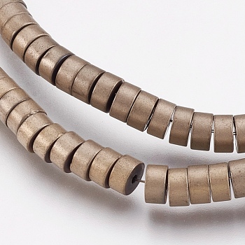 Electroplate Non-magnetic Synthetic Hematite Beads Strands, Long-Lasting Plated, Heishi Beads, Flat Round/Disc, Antique Bronze Plated, 4x2mm, Hole: 0.8mm, about 198pcs/strand, 15.94 inch(40.5cm)