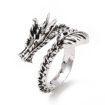 Dragon Alloy Cuff Rings for Men, Antique Silver, US Size 7 1/4(17.5mm), 4mm