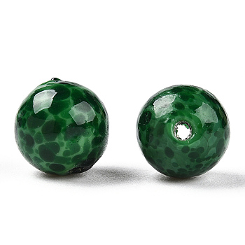 Handmade Normal Lampwork Beads, Round with Fleck, Green, 10mm, Hole: 1.2~1.6mm
