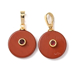 Natural Red Jasper Pendants, Flat Round Coin Charms with Brass Micro Pave Cubic Zirconia Findings, Golden, 20x16x6mm, Hole: 7x4mm(G-P628-03G-01)