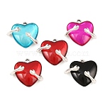 Alloy & Glass Pendants, Hugging Hands Heart Charm, Antique Silver, Mixed Color, 20x22x12mm, Hole: 2.5mm(GL-CBA1C07-01AS)