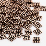 Tibetan Style Alloy Spacer Beads, Cadmium Free & Nickel Free & Lead Free, Square, Red Copper, 7x7x2mm, hole: 2mm(TIBEB-P002-02R-NR)