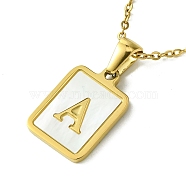 Ion Plating(IP) Rectangle with Initial Letter 304 Stainless Steel Pendant Necklace, white Shell, Real 18K Gold Plated, Letter A, 16.06 inch(40.8cm)(NJEW-R265-04G-A)