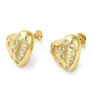 Heart Rack Plating Brass Micro Pave Cubic Zirconia Stud Earrings for Women, Long-Lasting Plated, Lead Free & Cadmium Free, Real 18K Gold Plated, 16.5x15.5mm(EJEW-O001-03G)