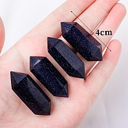 Double Pointed Synthetic Blue Goldstone Wands, for Energy Balancing Meditation Therapy Decors, Hexagonal Prism, 40~50mm(PW-WG55293-01)