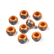 Flower Printed Opaque Acrylic Rondelle Beads, Large Hole Beads, Dark Orange, 15x9mm, Hole: 7mm(SACR-S305-27-I02)
