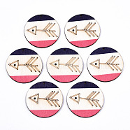 Printed Natural Poplar Wood Pendants, Laser Cut Wood Shapes, Flat Round with Fishbone, Colorful, 49.5x3mm, Hole: 2mm(WOOD-S045-133)