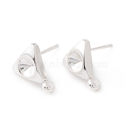 304 Stainless Steel Stud Earring Findings, with 316 Surgical Stainless Steel Pins and Vertical Loops, For Pointed Back Rhinestone, Triangle, 925 Sterling Silver Plated, 10x8.5mm, Hole: 1.6mm, Pin: 0.7mm, Tray: 4mm(STAS-P308-06S)