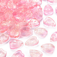 Transparent Spray Painted Glass Charms, with Glitter Powder, Petaline, Pink, 12x9x3mm, Hole: 1.2mm(GLAA-S190-020A-05)