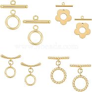 8Sets 4 Style Brass Toggle Clasps, Twist Ring & Ring & Flower , Real 18K Gold Plated, 18x14.5x4mm, Hole: 2mm(KK-CA0001-55G)