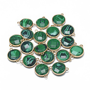 Synthetic Malachite Links connectors, with Golden Tone Brass Findings, Faceted, Flat Round, 25.5~26.5x17~18x6~7mm, Hole: 2~2.5mm(G-T073-02I)
