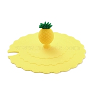 Pineapple Food Grade Silicone Cup Cover Lid, with A Notch, Dust-Proof Lid for Cup, Yellow, 105x40mm(AJEW-G031-04)