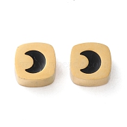 Ion Plating(IP) 304 Stainless Steel Beads, with Enamel, Square, Real 18K Gold Plated, Moon, 7.5x7.5x3.4mm, Hole: 2mm(STAS-Q333-12G-02)