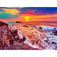 Oceanside Sunset Scenery DIY Diamond Painting Kit, Including Resin Rhinestones Bag, Diamond Sticky Pen, Tray Plate and Glue Clay, Colorful, 400x300mm(DIAM-PW0013-03H)