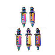 Rainbow Color Alloy Pendants, Cadmium Free & Nickel Free & Lead Free, Syringe Shaped, 31x8.5x2.5mm, Hole: 1.6mm(PALLOY-S180-132-NR)