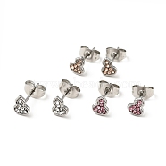 Rhinestone Gourd Stud Earrings with 316 Surgical Stainless Steel Pins, Stainless Steel Color Plated 304 Stainless Steel Jewelry for Women, Mixed Color, 6.5x5mm, Pin: 0.8mm(EJEW-A081-04P)