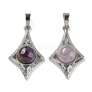 Natural Amethyst Pendants, Rack Plating Brass Star Charms, Platinum, Cadmium Free & Lead Free, 32x20x9mm, Hole: 8x5mm(X-G-P517-03P-03)