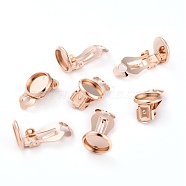 304 Stainless Steel Clip-on Earring Setting, Flat Round, Rose Gold, 15.5x10x8mm, Hole: 3mm, Tray: 8mm(STAS-L244-50C-RG)