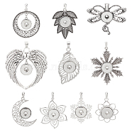 CHGCRAFT 10Pcs 10 Style Alloy Hang Snap Base Pendant, for Interchangeable Snap Charms Jewelry Making, Maple Leaf & Wing & Snowflake, Antique Silver, 43~69x34~68x5~6.5mm, Hole: 8~9x4~6.5mm, 1pc/style(FIND-CA0006-13)