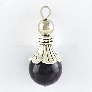 Natural Amethyst Pendants, with Alloy Findings, Antique Silver, Snowcone, 29.5x12.5mm, Hole: 2.5mm(G-Q459-02B)