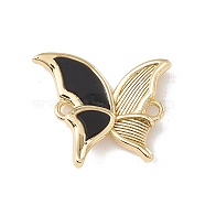 Brass Enamel Connector Charms, Cadmium Free & Lead Free, Butterfly, Real 18K Gold Plated, Black, 17x20x4mm, Hole: 1.6mm(KK-G415-29G-01)