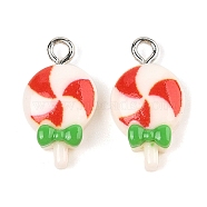 Christmas Theme Opaque Resin Pendants, with Platinum Iron Loop, Candy Cane, 18.5x10x5mm, Hole: 2mm(RESI-S08-02L)