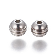 201 Stainless Steel Grooved Beads, Rondelle, Stainless Steel Color, 6x5mm, Hole: 1.6mm(STAS-P239-04P)