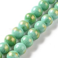 Natural Jade Beads Strands, with Gold Foil, Dyed, Round, Light Green, 8mm, Hole: 1mm, about 50pcs/strand, 15.75 inch(40cm)(G-F670-A27-8mm)