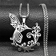 304 Stainless Steel Pendant Necklaces, Phoenix, Stainless Steel Color, 23.31 inch(59.2cm)(NJEW-C066-15P)