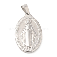 304 Stainless Steel Pendants, Oval with Virgin Mary, Stainless Steel Color, 31x20x3.5mm, Hole: 7.5x4mm(STAS-I121-07P)