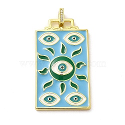 Brass Micro Pave Cubic Zirconia Pendant with Enamel, Rectangle, Sky Blue, 45.5x25.5x2.5mm, Hole: 4.5mm(KK-H458-02G-B02)