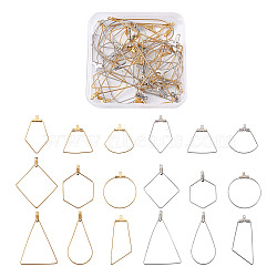Stainless Steel Wire Pendants, Hoop Earring Findings, Mixed Shapes, Golden & Stainless Steel Color, 36pcs/box(STAS-TA0004-43)