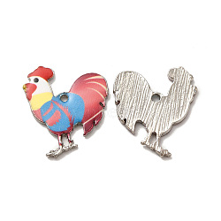 Alloy Enamel Pandants, Lead Free & Cadmium Free, Platinum, Rooster Charm, Pink, 23x19.5x2mm, Hole: 1.6mm(ENAM-K067-54P-04)