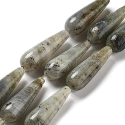 Natural Labradorite Beads Strands, Teardrop, 30~30.5x10~10.5mm, Hole: 1.4mm, about 6pcs/strand, 7.13~7.20 inch(18.1~18.3cm)(G-P528-H04-01)