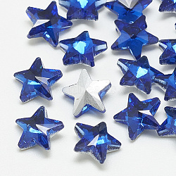 Pointed Back Glass Rhinestone Cabochons, Back Plated, Faceted, Star, Sapphire, 9.5x10x5mm(RGLA-T085-10mm-11)