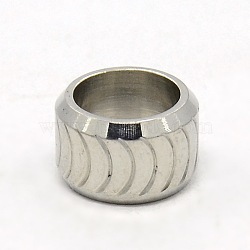 Stainless Steel Large Hole Column Carved Circular Arc Beads, Stainless Steel Color, 11x7mm, Hole: 8mm(STAS-G037-05)