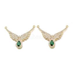 Brass Micro Pave Clear Cubic Zirconia Links, Wing, Real 18K Gold Plated, Green, 37~42x32~37x5mm, Hole: 1mm(KK-M215-02C-G)