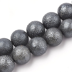 Electroplate Shell Pearl Beads Strands, Textured, Round, Dark Slate Gray, 12~13.5mm, Hole: 1mm, about 30~35pcs/strand, 15.3 inch~16.5 inch(SHEL-T005-09A)