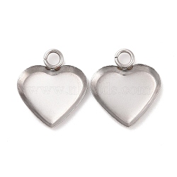 Non-Tarnish 304 Stainless Steel Pendant Cabochon Settings, Plain Edge Bezel Cups, Heart, Stainless Steel Color, Tray: 12x10mm, 16x14x1.5mm, Hole: 2.4mm(STAS-I176-01B)