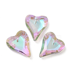 Electroplated Glass Pendants, Back Plated, Faceted, Heart Charms, Thistle, 17.5x14x5mm, Hole: 1.2mm(EGLA-M029-05-05)