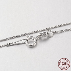 Rhodium Plated 925 Sterling Silver Box Chain Necklaces, with Spring Ring Clasps, Thin Chain, Platinum, 18 inchx0.6mm(NJEW-N0048-02-18)