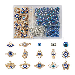 DIY Jewelry Making Finding Kits, Including Evil Eye & Flower & Hamsa Hand Alloy Enamel Pendant & Links Connectors, Resin Beads, Golden, 248Pcs/box(DIY-BY0001-40)