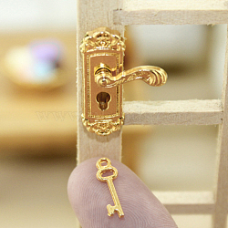 Miniature Alloy Door Lock & Key, for Dollhouse Accessories Pretending Prop Decorations, Golden, 13.5~23.8x4.3~16mm, 2pcs/set(MIMO-PW0001-044A-G)