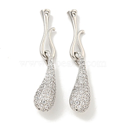 Brass Micro Pave Clear Cubic Zirconia S-Hook Clasps, Teardrop, Real Platinum Plated, Hook: 18.5x6x4mm, Inner Diameter: 2.5mm, Teardrop: 22.5x7x6.5mm(KK-L211-008P)